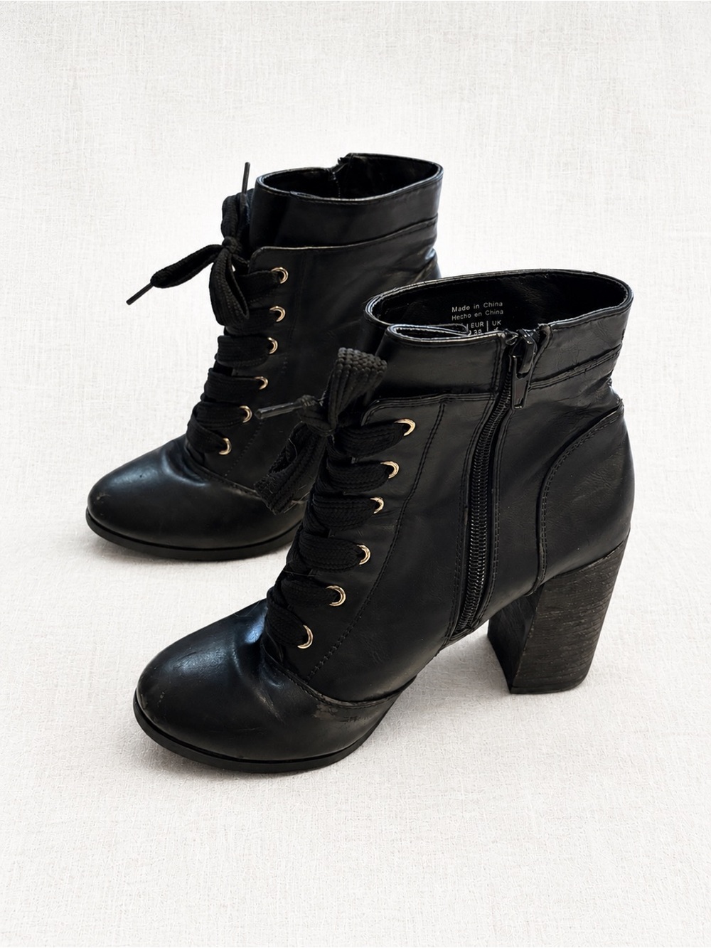 Call It Spring Black Lace-Up Block Heel Ankle Boots